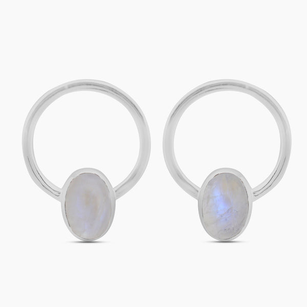 Rainbow Moonstone Silver Studs Earrings