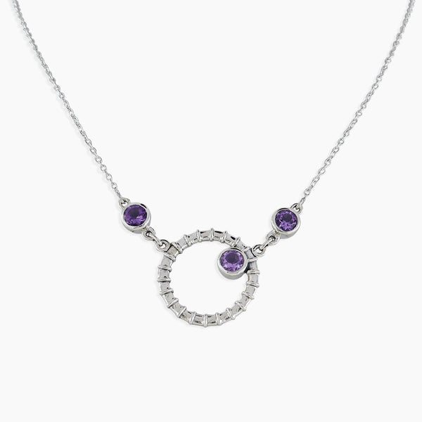 Natural Amethyst Gemstone Sterling Silver Chain Necklace Jewelry