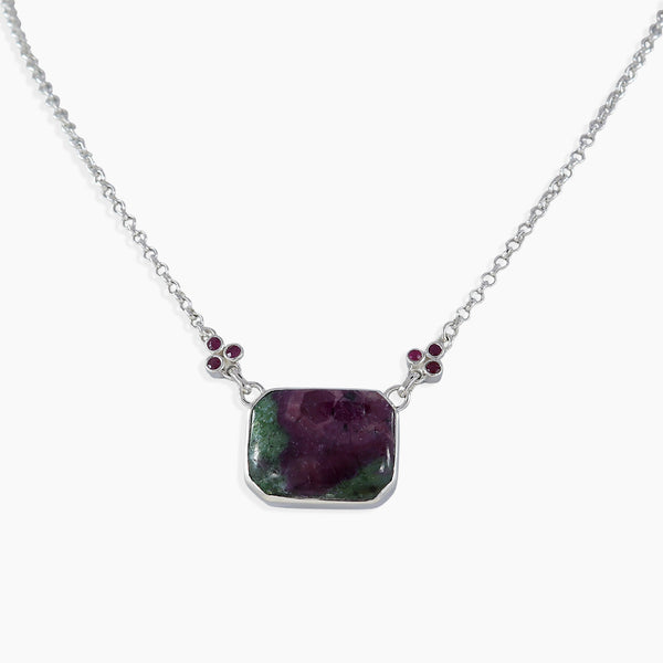 Ruby Zoisite Stone Sterling Silver Minimalist Necklace