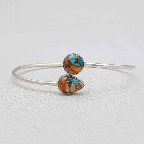 Turquoise Spiny Oyster Silver Cuff Bangles