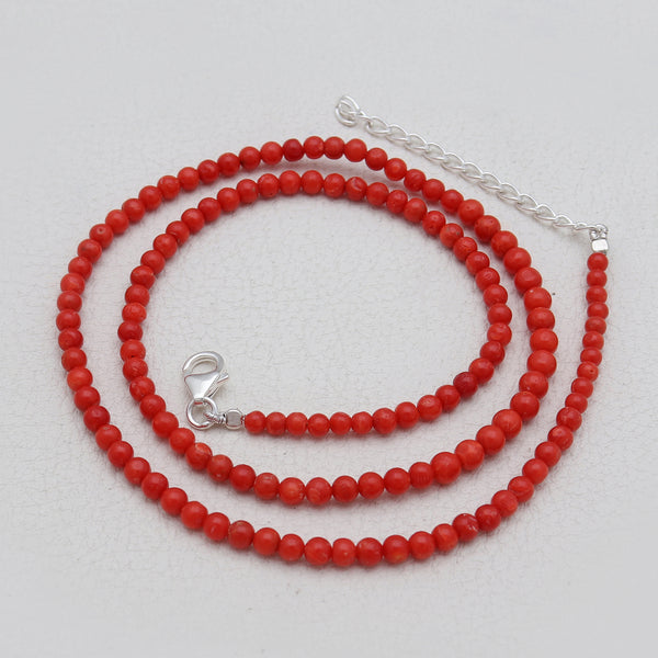 Red Coral Beads Silver Necklaces