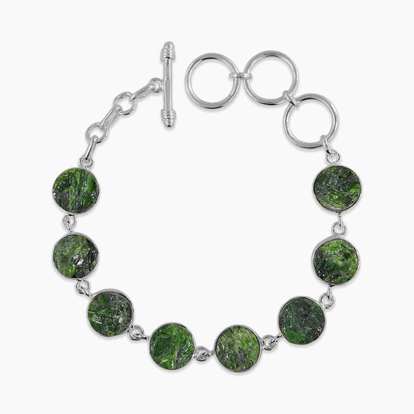 Raw Chrome Diopside Silver Bracelets