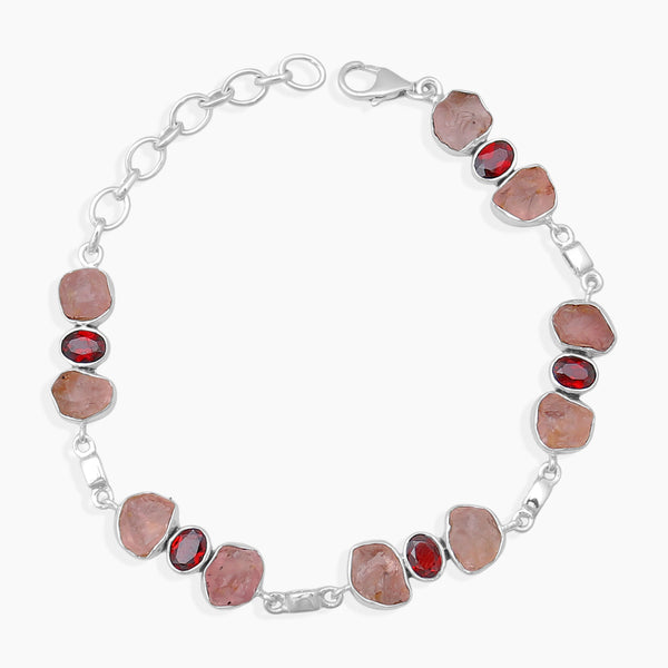 Rose Quartz & Garnet Silver Bracelets
