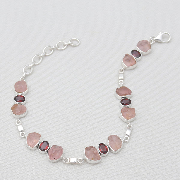 Rose Quartz & Garnet Silver Bracelets
