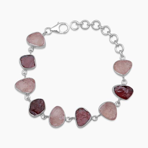 Raw Garnet & Rose Quartz Silver Bracelets