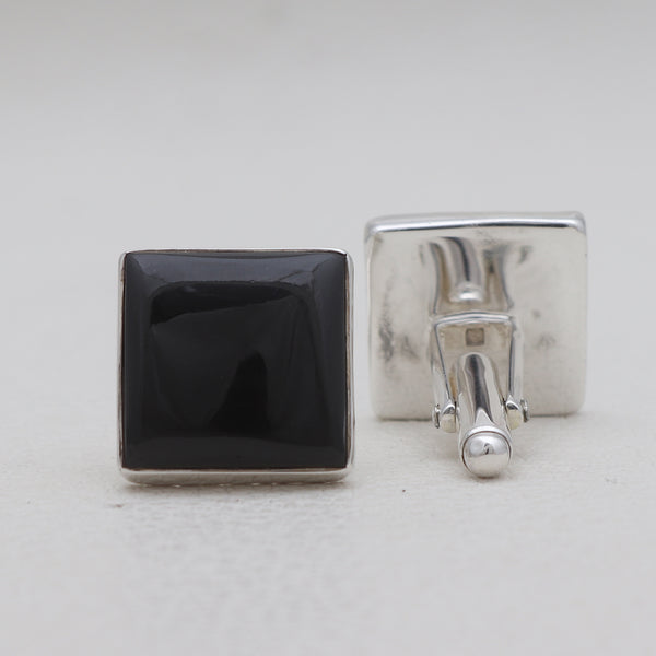 Black Onyx Silver Mens Cufflinks