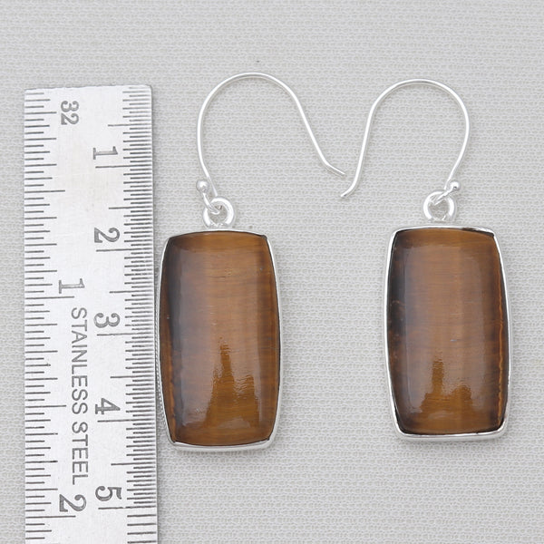 925 Sterling Silver Brown Tiger Eye Earrings