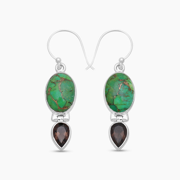 Green Copper Turquoise Silver Earring
