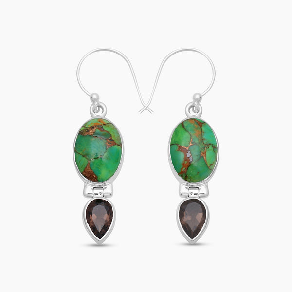 Green Copper Turquoise Silver Earring