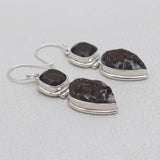 Rough Astrophyllite Silver Earrings