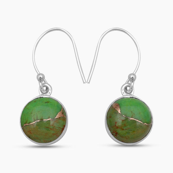 Green Copper Turquoise Silver Earrings