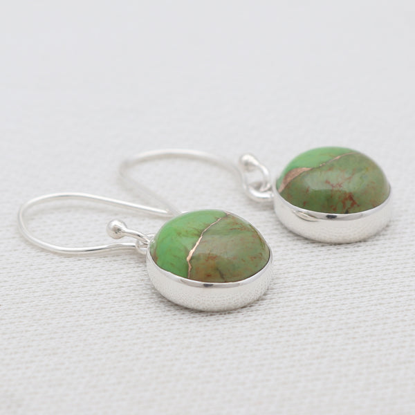 Green Copper Turquoise Silver Earrings