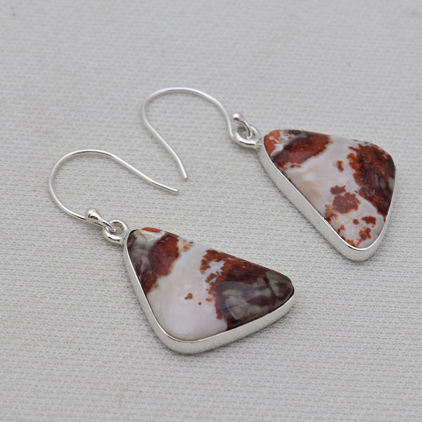Spider Web Jasper Silver Plain Earrings