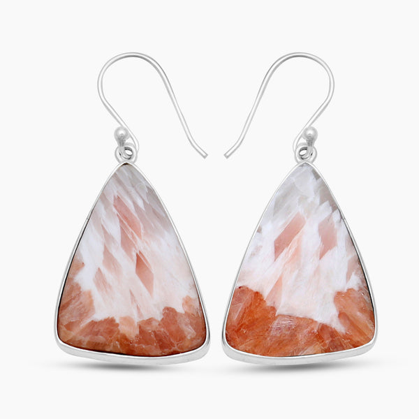 Pink Scolecite Silver Earrings