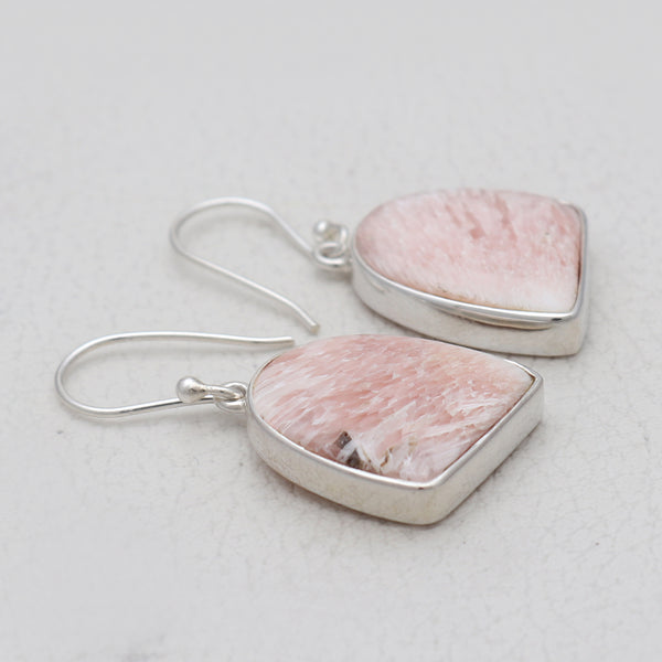 Pink Scolecite Silver Earrings