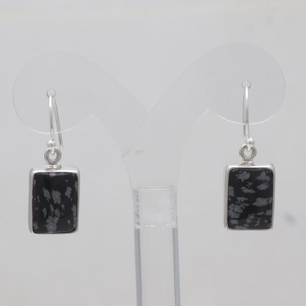 Natural Snowflake Obsidian Silver Earrings
