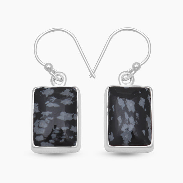 Natural Snowflake Obsidian Silver Earrings