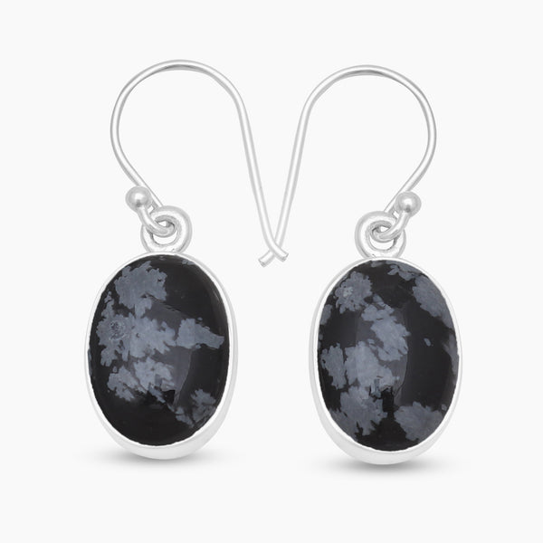 Natural Snowflake Obsidian Silver Earrings