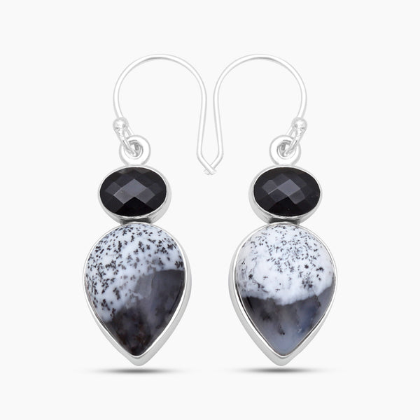 Dendritic Opal & Black Onyx Silver Earrings