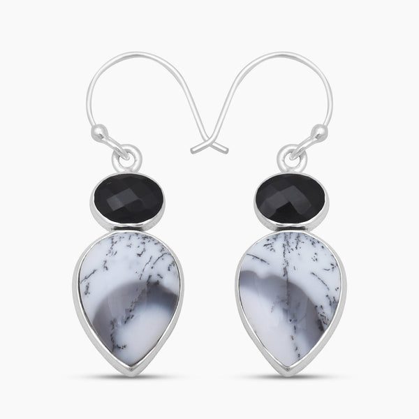 Dendritic Opal & Black Onyx Silver Earrings