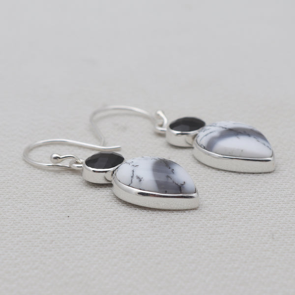 Dendritic Opal & Black Onyx Silver Earrings
