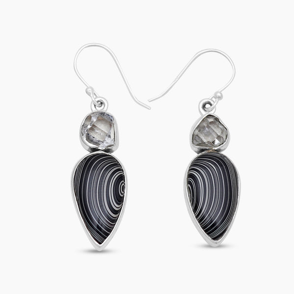Natural Black Fordite Silver Earrings