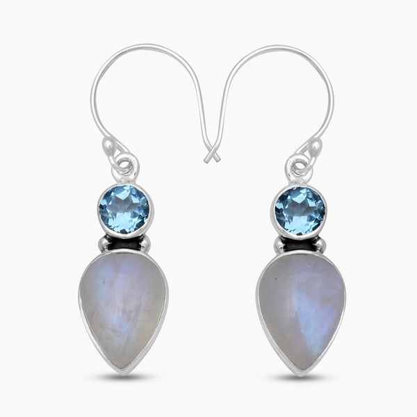 Rainbow Moonstone Silver Earrings