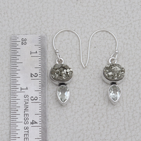 925 Silver Pyrite Druzy Earrings