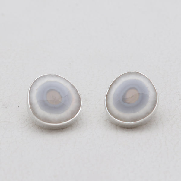 Solar Ice Quartz Silver Stud Earrings