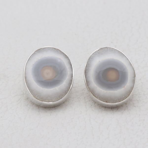 Solar Ice Quartz Silver Stud Earrings