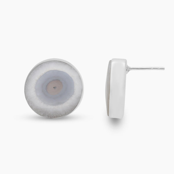 Solar Ice Quartz Silver Stud Earrings