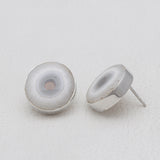 Solar Ice Quartz Silver Stud Earrings