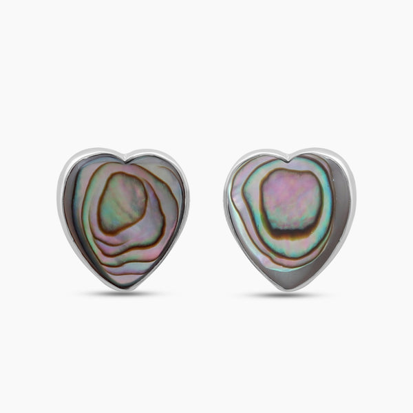 Abalone Shell Silver Heart Earrings