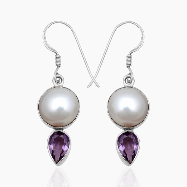 Pearl &  Blue Topaz Silver Earrings