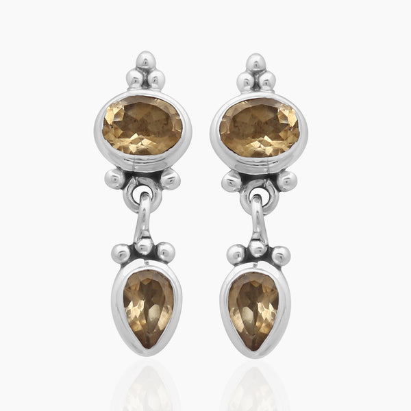 Natural Citrine Silver Earrings