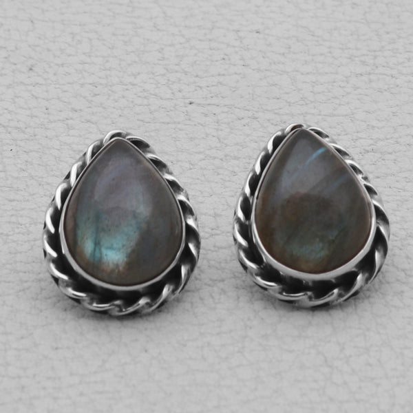 Natural Labradorite Silver Studs Earrings