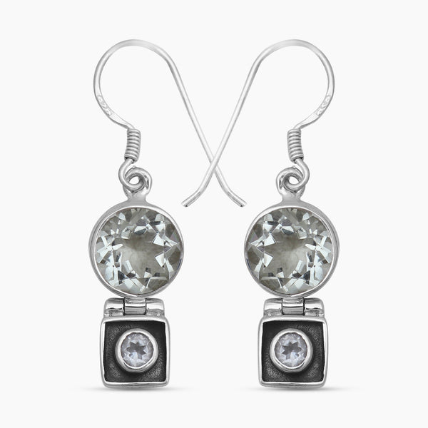 Green Amethyst Silver Earrings