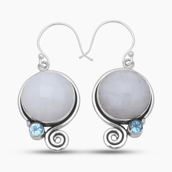 Checker Cut White Quartzite Silver Earrings