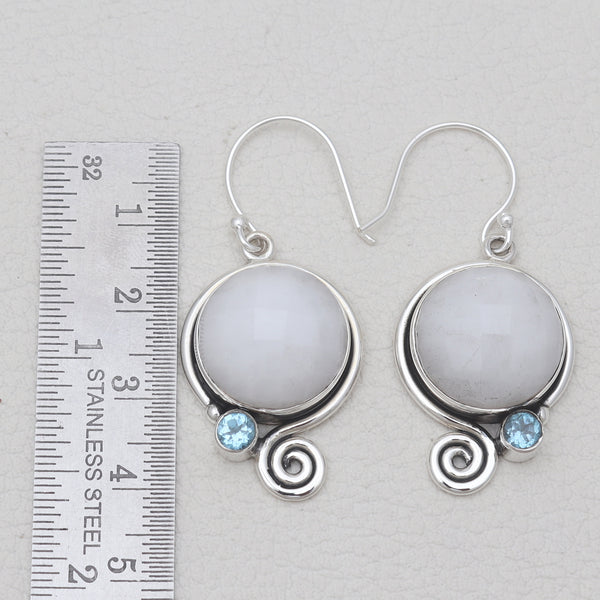 Checker Cut White Quartzite Silver Earrings