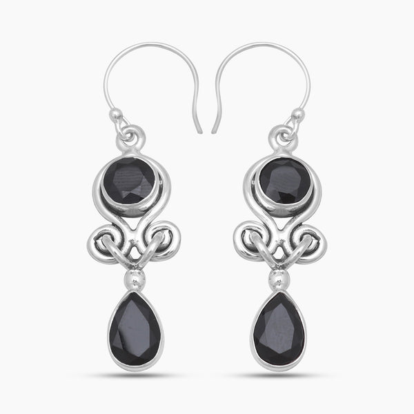 Black Onyx Silver Earrings