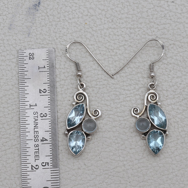 Natural Blue Topaz Silver Earring