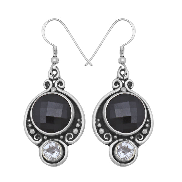 Natural Black Onyx Silver Earrings