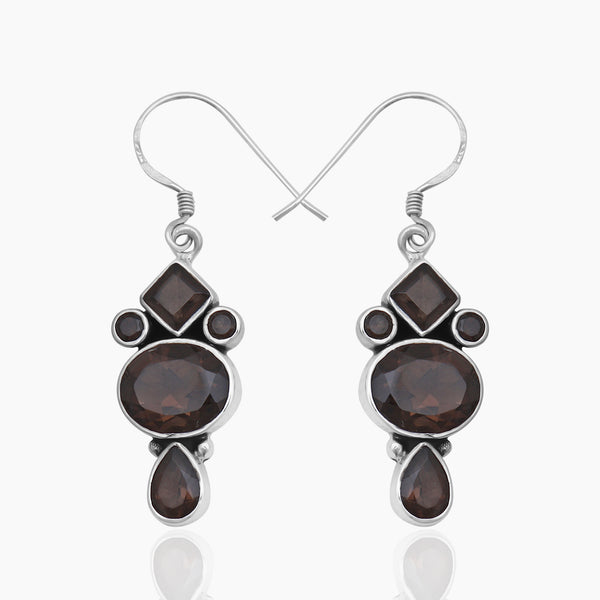 Natural Smoky Quartz Silver Earrings