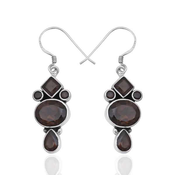 Natural Smoky Quartz Silver Earrings