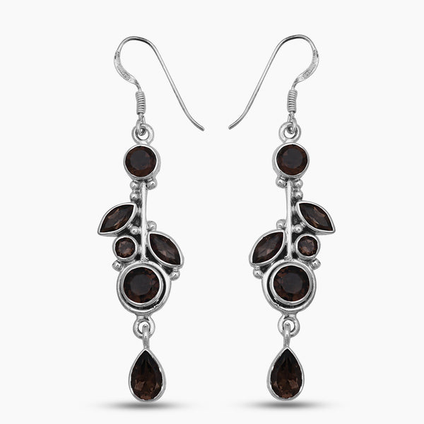 Natural Smoky Quartz Silver Earrings