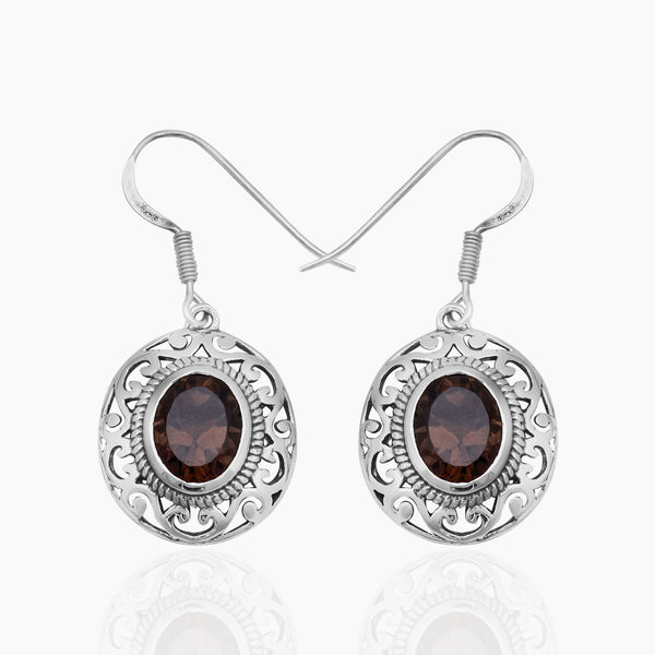 Natural Smoky Quartz Silver Earrings
