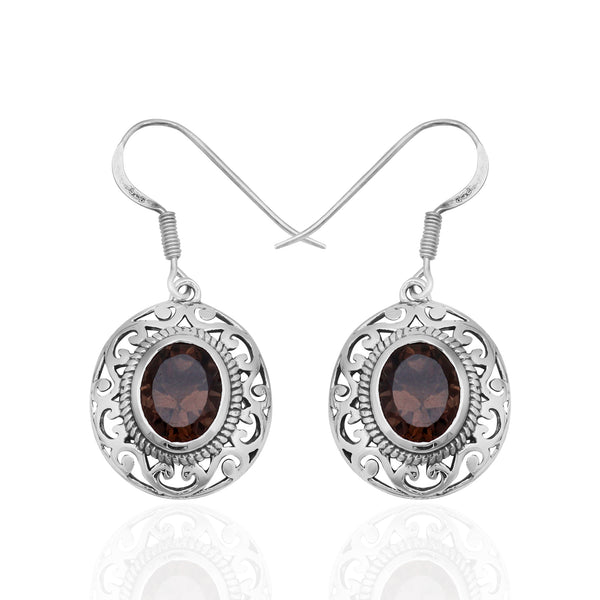Natural Smoky Quartz Silver Earrings