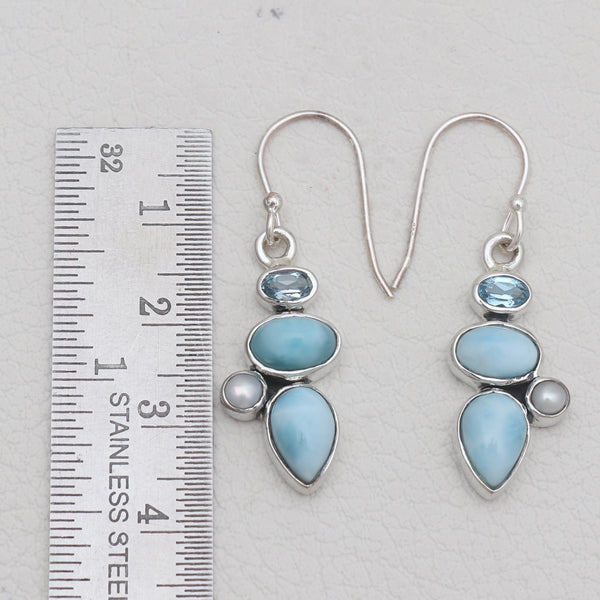 Natural Larimar Silver Earrings