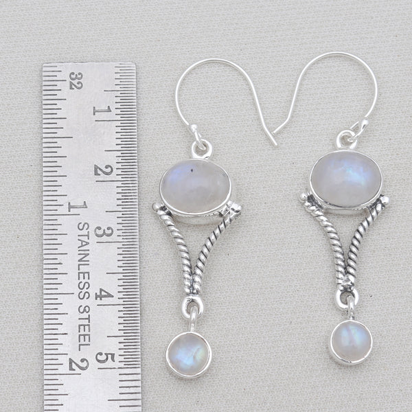 Rainbow Moonstone Silver Designer Earrings