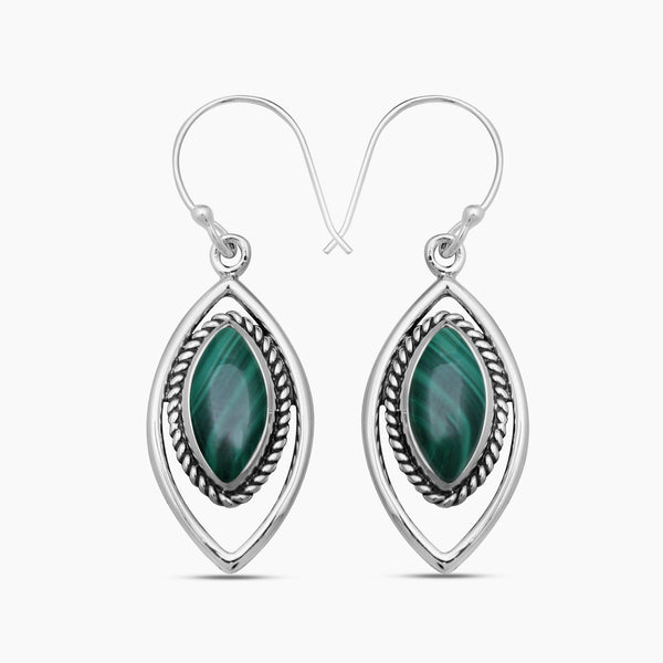 Natural Malachite Silver Earrings